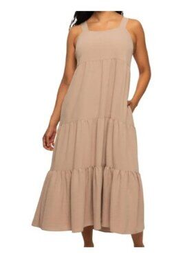 Black Bow Women's Tiered Maxi Dress, Tan